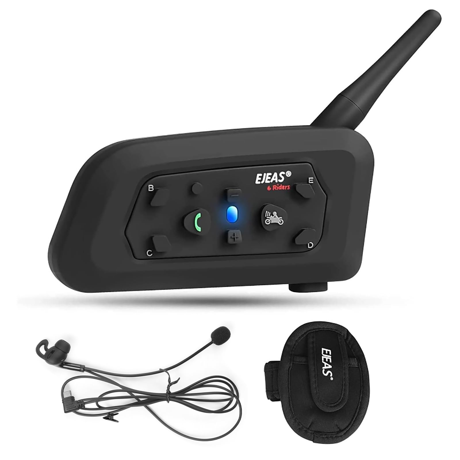 EJEAS V6C Intercomunicador Bluetooth para Árbitros de Fútbol, 1200M con Auricular y Brazalete Negro, Bluetooth 5.1, 1 Pack