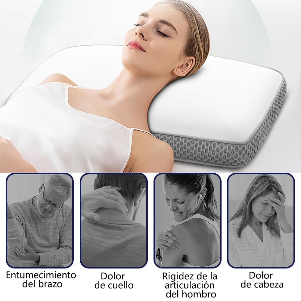 Almohadas Memory Foam con Memoria Ergonómica - 2 Piezas Antiácaros E Hipoalergénico, Microfibras, Memory Foam Pillow Individuales, Almohada Cervical para Dormir de Rebote Lento, Blanco (60x40x12)