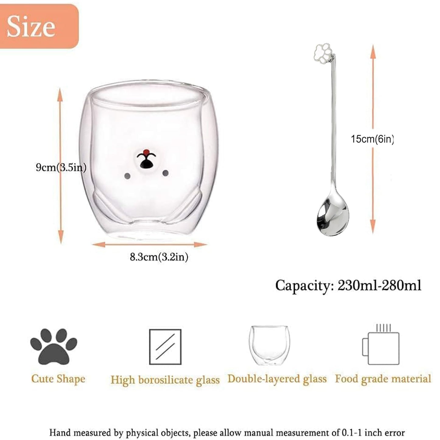 Binoster - Taza con aislamiento de doble pared de vidrio, taza de café, taza de té, taza de leche, regalo para oficina, cumpleaños, uso personal, de Navidad (perro feliz)