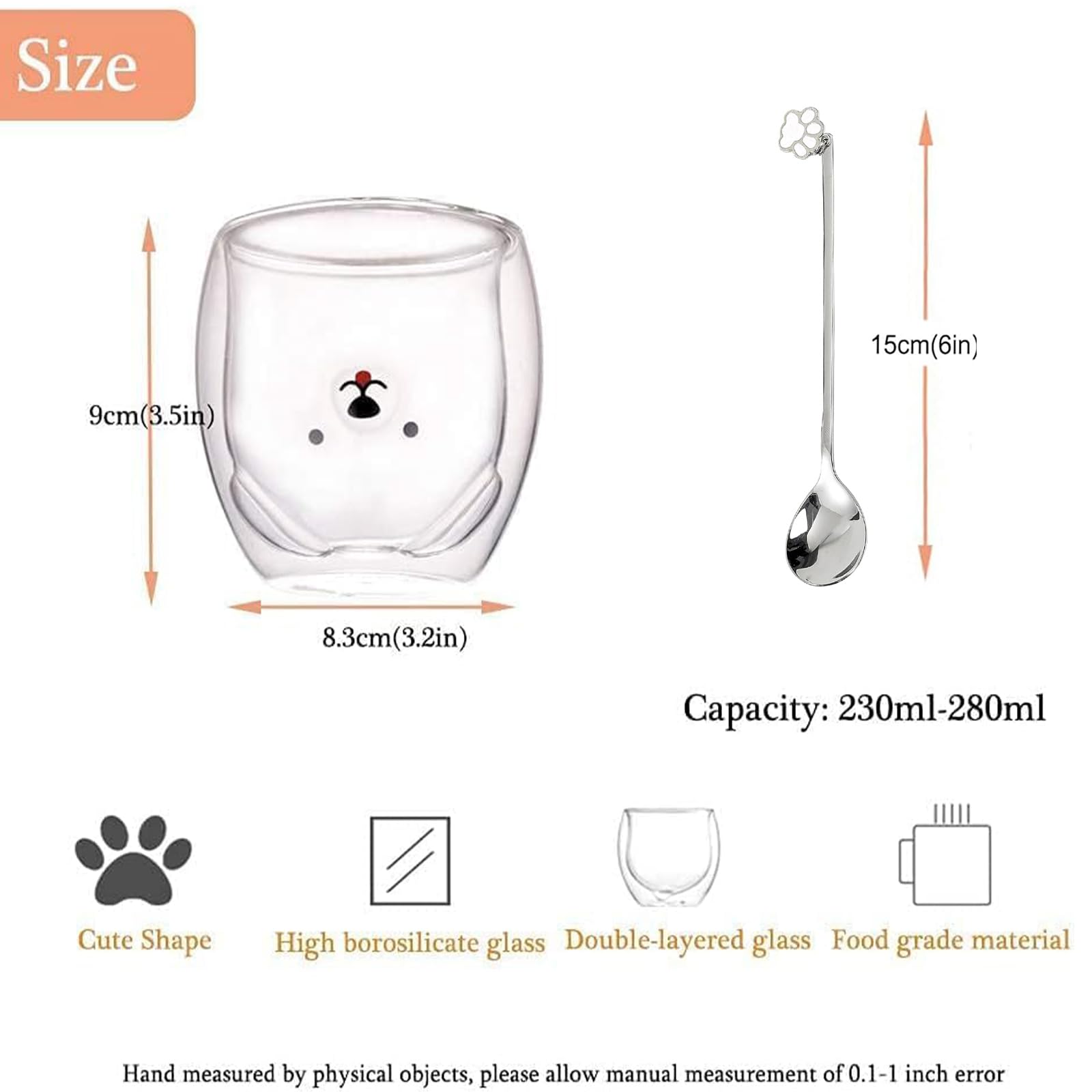 Binoster - Taza con aislamiento de doble pared de vidrio, taza de café, taza de té, taza de leche, regalo para oficina, cumpleaños, uso personal, de Navidad (perro feliz)