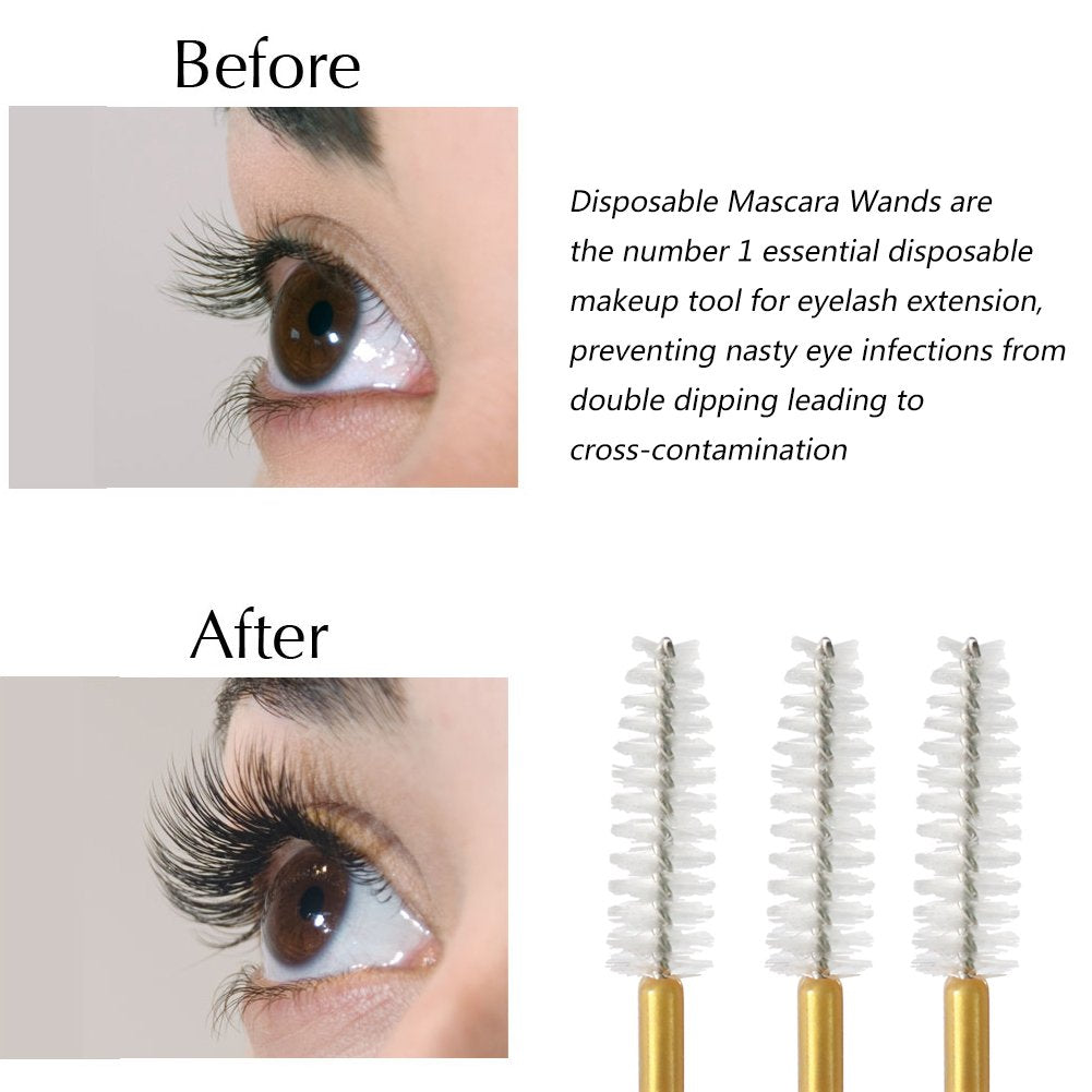 300 piezas desechables para rímel de pestañas, extensiones de pestañas, varita de pestañas, herramienta aplicadora de maquillaje, dorado/blanco