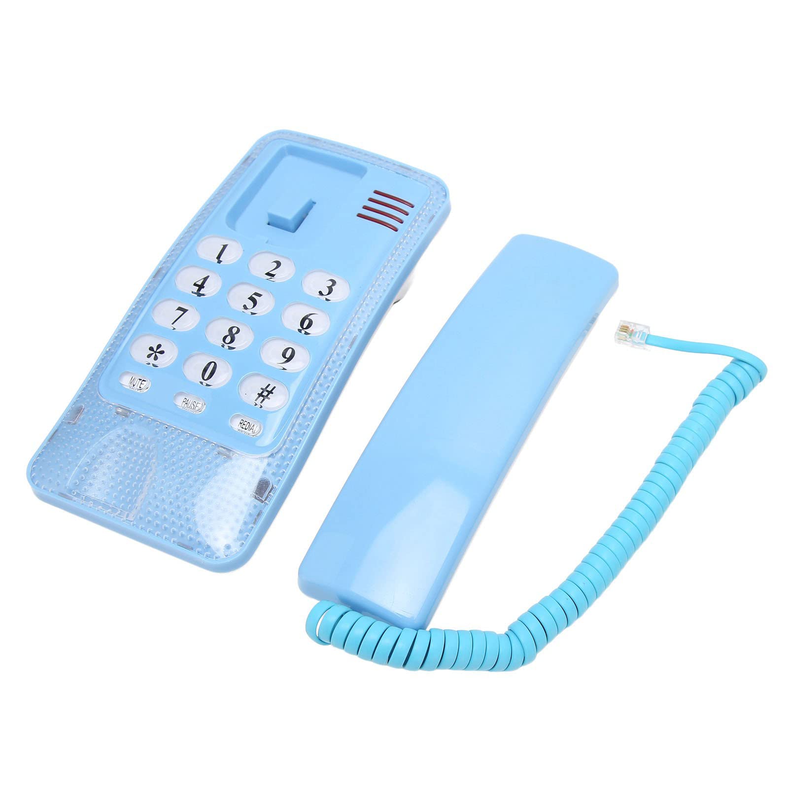 Luqeeg Teléfono Fijo Escritorio, Teléfono con Cable Montado en la Pared Teléfono Pared Retro Estilo Antiguo Rellamada una Tecla, Flash, Silencio, Pausa para El Banco La Oficina del Hotel del(Azul)