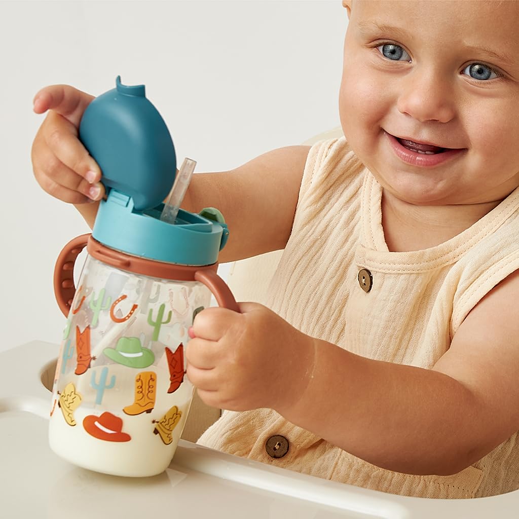 Itzy Ritzy - Taza para sorbos – Incluye pajita de silicona con peso, asas ergonómicas y tapa a presión (occidental)