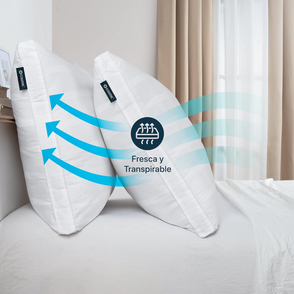 Almohadas Esquimal Blanco 100% Algodón con Relleno Tipo Down Alternative Hipoalergénica (Paquete de 2)