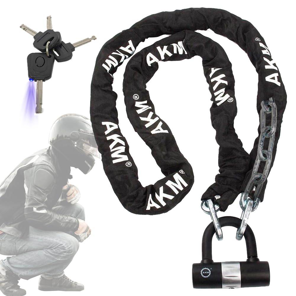 AKM - Candado para motocicleta de 6.5 pies/200 x 10 mm de grosor, antirrobo, resistente con 4 llaves de seguridad, bloqueo de disco en U, bloqueo de cadena de bicicleta de 16 mm, muy largo y duradero para motocicletas, contenedores, remolques