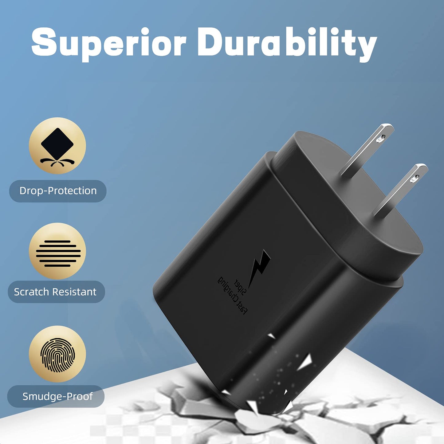 Cargador USB C de carga rápida súper tipo C con cable para Android con suministro de energía de 25W, adaptador de bloque de pared para teléfono celular compatible para Samsung LG Galaxy S21 Ultra Plus