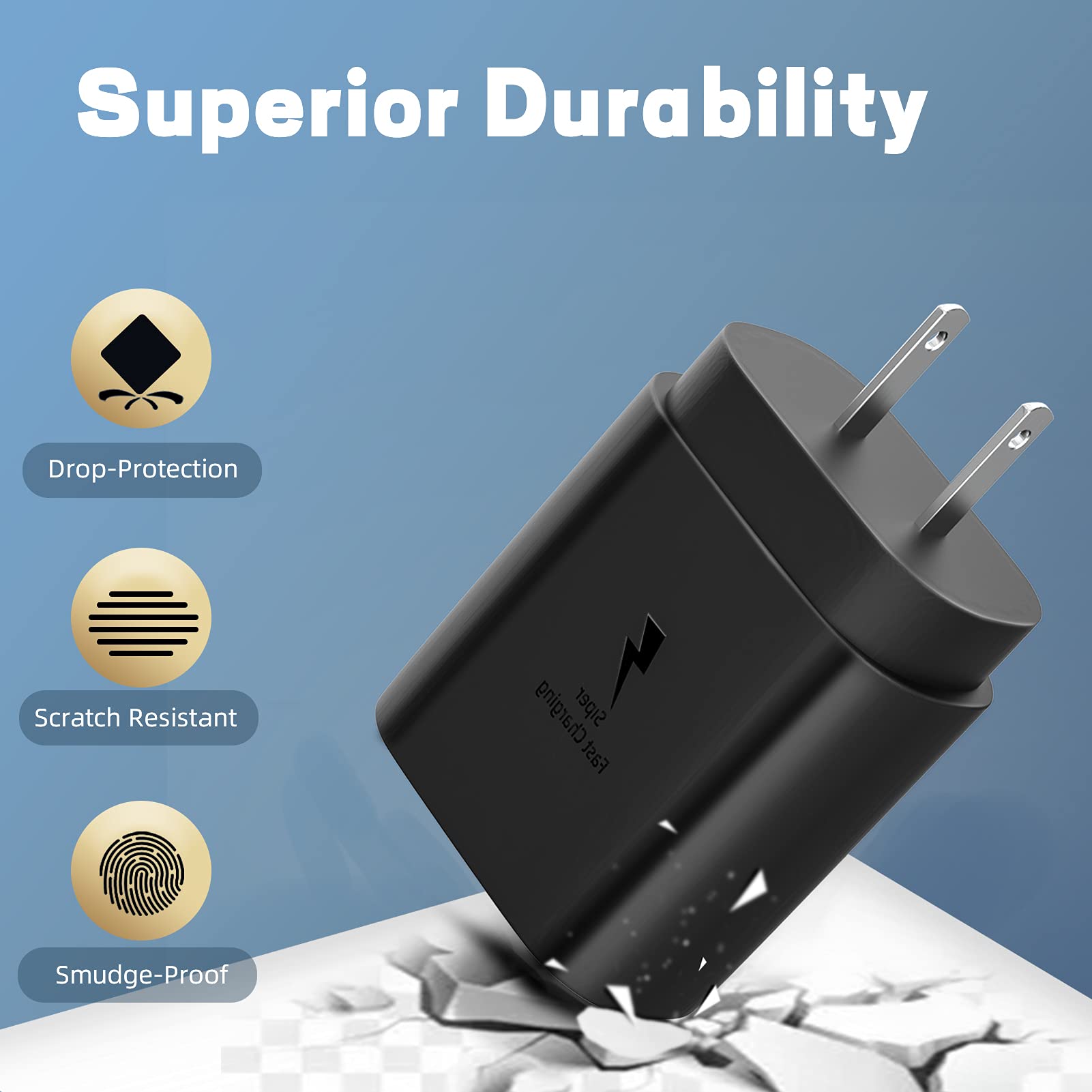 Cargador USB C de carga rápida súper tipo C con cable para Android con suministro de energía de 25W, adaptador de bloque de pared para teléfono celular compatible para Samsung LG Galaxy S21 Ultra Plus