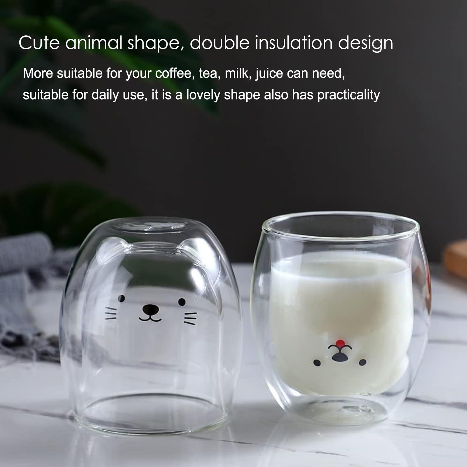 Binoster - Taza con aislamiento de doble pared de vidrio, taza de café, taza de té, taza de leche, regalo para oficina, cumpleaños, uso personal, de Navidad (perro feliz)