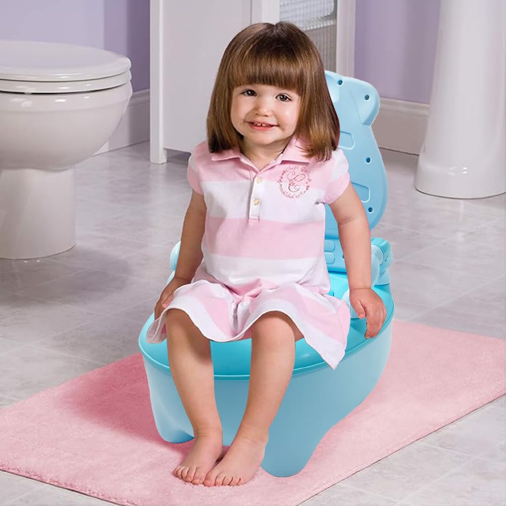 Fishlead Baño de Entrenamiento para Bebe, Asiento Entrenador para Baño Niño, Bacinica de Vaquita para Etapa de Desarrollo Infantil, Escusado con Asiento Acolchonado y Tapa, 1 Count (Azul)