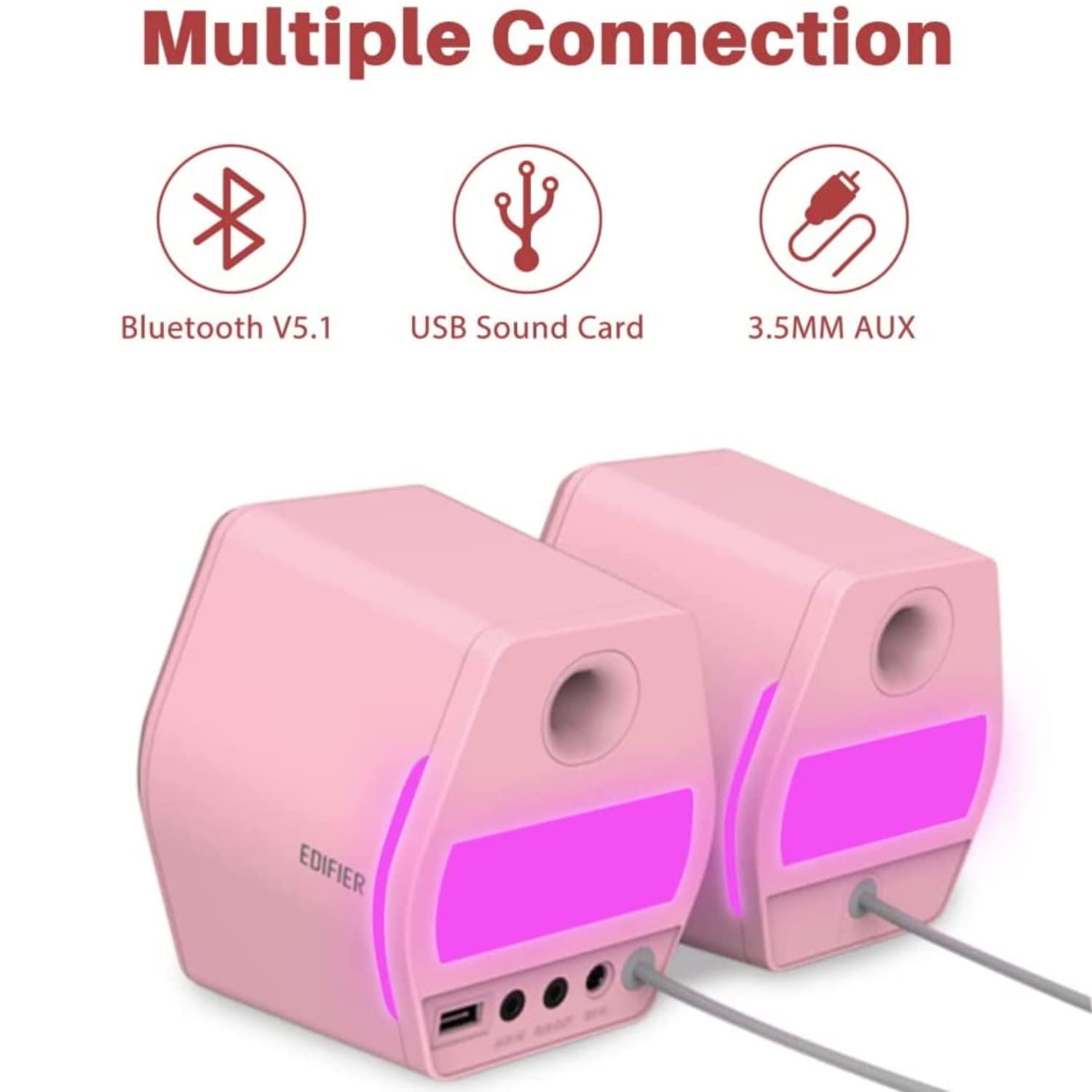 Edifier G2000 - Altavoces de computadora de 32 W para juegos, cine y música con Bluetooth, USB y AUX, RGB luces multimedia, color rosa