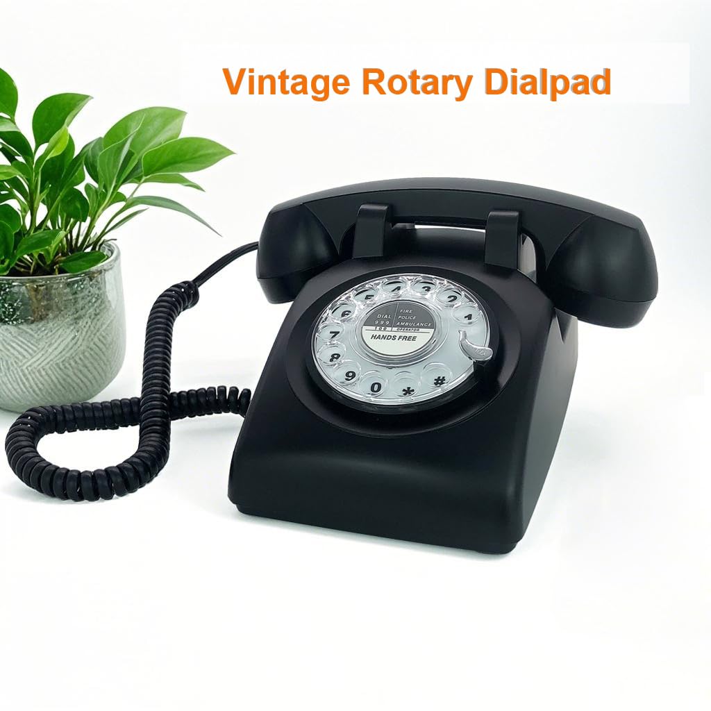 TelPal - Teléfono retro de una sola línea con cable de computadora, esfera giratoria clásica, estilo clásico, manos libres, teléfono fijo para el hogar/oficina/hotel, teléfonos antiguos para personas