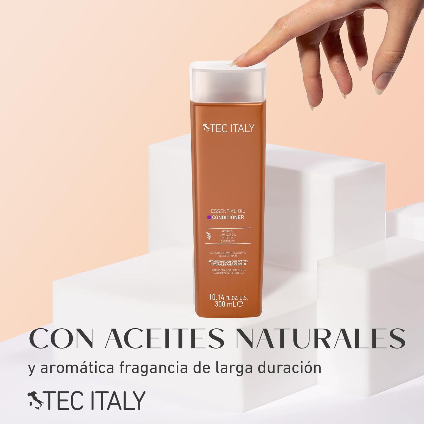 TEC ITALY Essential Oil Acondicionador 300 ml – Tratamiento con Aceites Naturales para Humectación Profunda, Suavidad y Brillo – Controla Frizz, Desenreda y Sella Puntas – Acondicionador Profesional para Cabello Seco o Dañado