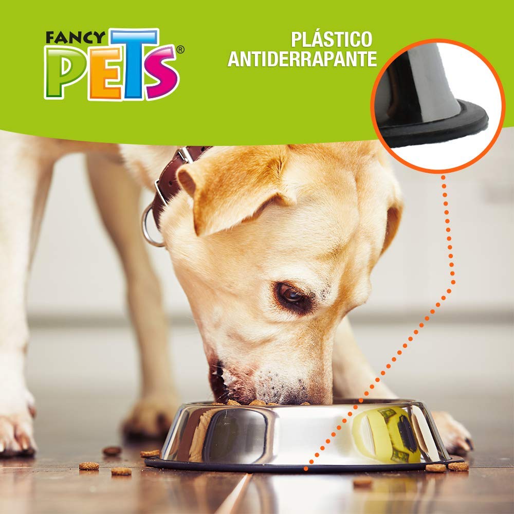 Fancy Pets Plato de Acero Inoxidable Ligero Antiderrapante para Perro con 64 Onzas o 1.8 Kilos