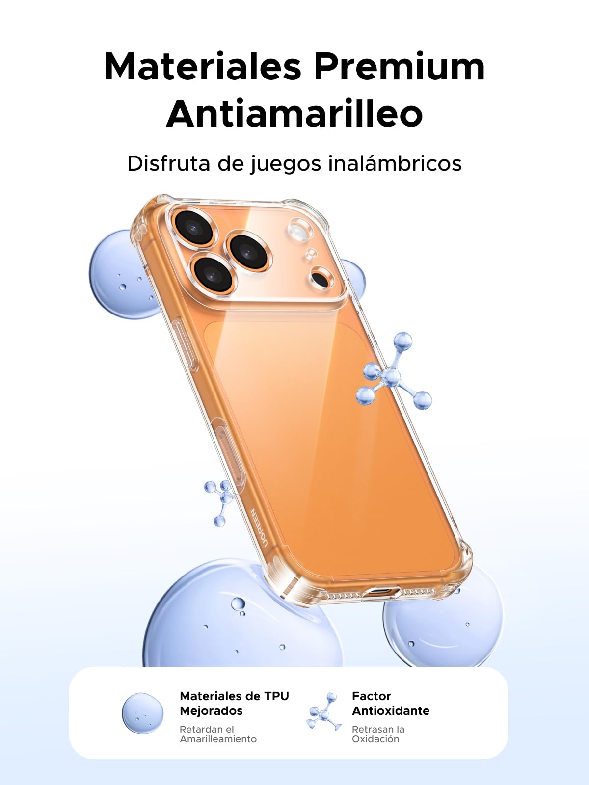 UGREEN Funda para iPhone 17 Pro, Airbags de Alta Elasticidad, Case Anti-Amarillo con Protección de la Lente y contra Caídas, Case para iPhone 17 Pro, Transparente Carcasa 6.3 Pulgadas