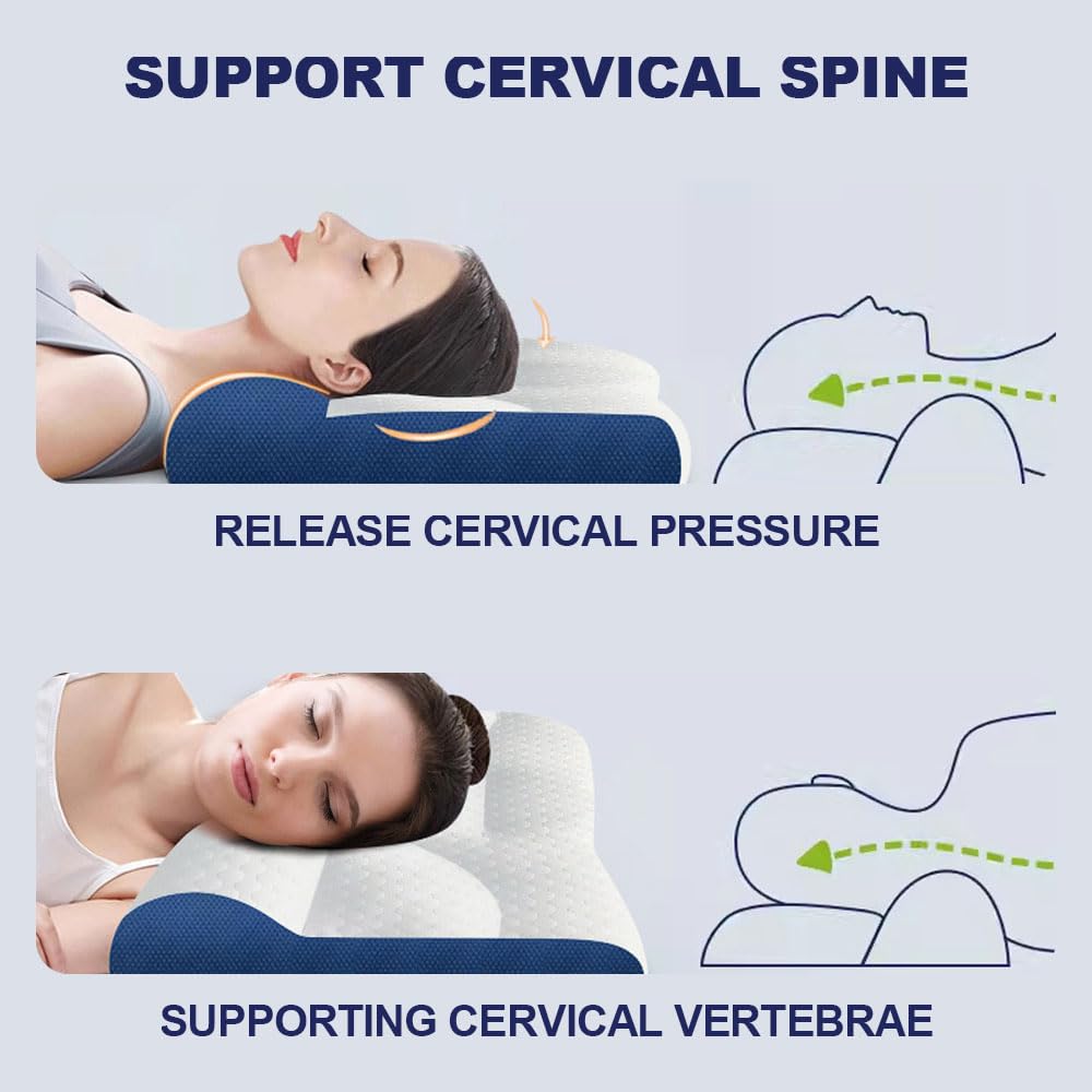 Genérico Almohada Cervical de Plumón de Ganso, Almohada de Apoyo Cervical Ergonómica para Mejorar el Sueño, 2 en 1 Que Alivia el Dolor de Cuello y Brinda Soporte Contorneado para Personas (Verde, M)