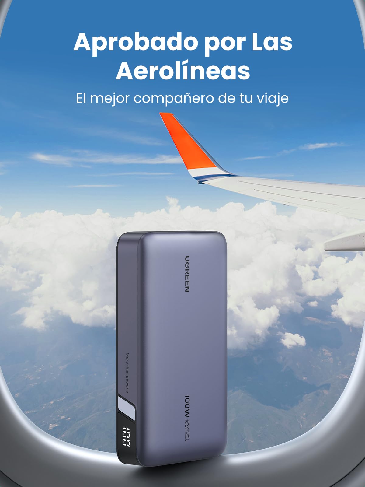 Power Bank UGREEN Negro Carga Rápida 100W 20000mAh USB C con 3 Puertos y Pantalla Digital