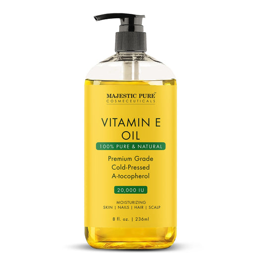Majestic Pure NOVIIML PURE Vitamin E Oil | 100% Pure and Natural Cold Pressed Vitamin E oil for Skin, Scars, Face, Nails, Hair, Scalp | 20,000 IU | Non-GMO Verified | Hair & Body Oil | 8 Fl Oz