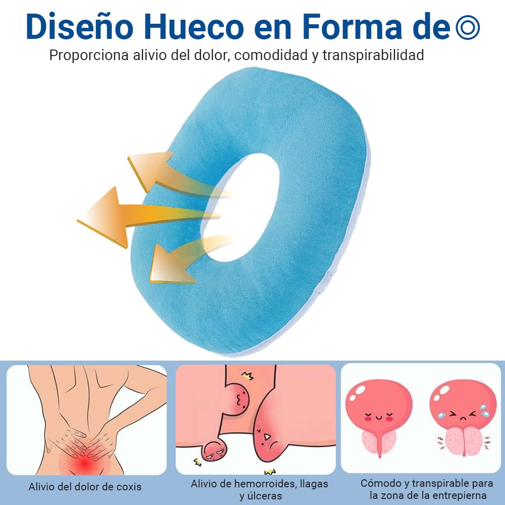 BILIBON Cojín para Hemorroides de Donut, Almohada para Silla de Ruedas, Diseño de Doble Cara de Seda Helada y Gamuza, Hueco y Transpirable, Alivia El Dolor De Espalda y Coxis, Hemorroides, Ciática