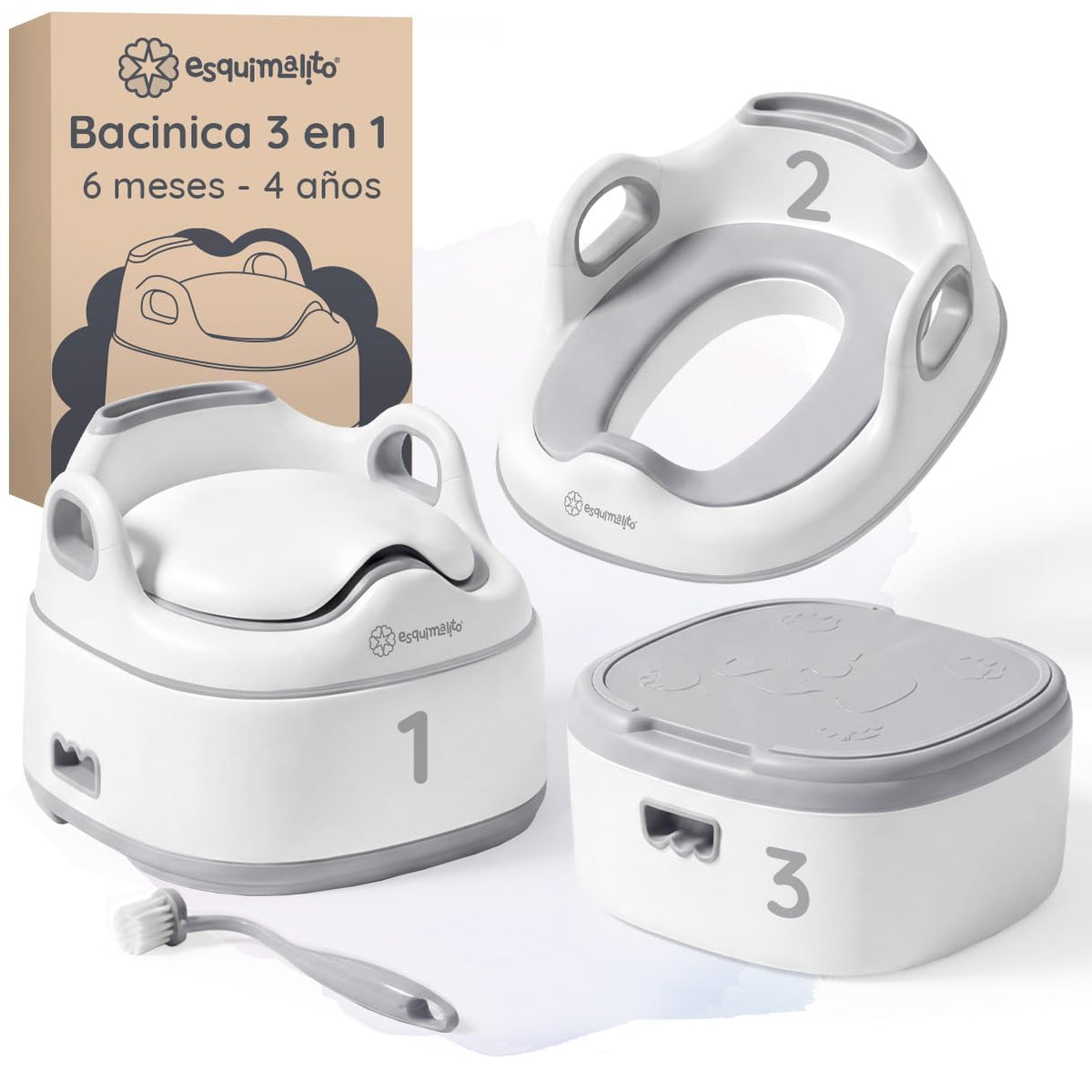 ESQUIMAL Bacinica 3 en 1 Baño Entrenador Niño y Niña Asiento WC Blanco