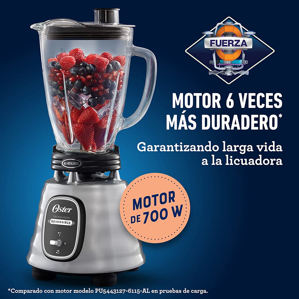 Licuadora Oster Cromada Reversible con Vaso de Vidrio