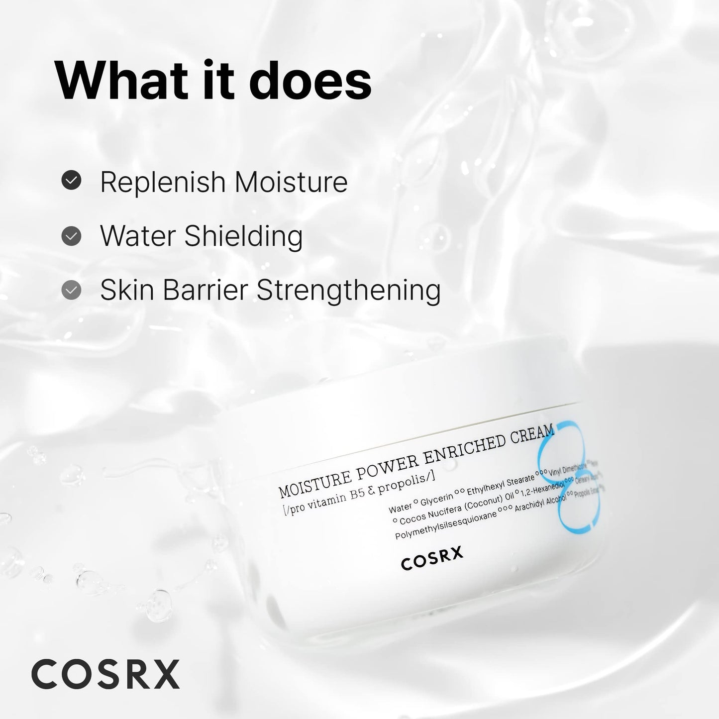 COSRX Hydrium Moisture Power - Crema enriquecida de 50 ml, propóleo, crema de terciopelo centella, cuidado de la piel coreana, sin pruebas en animales, sin parabenos