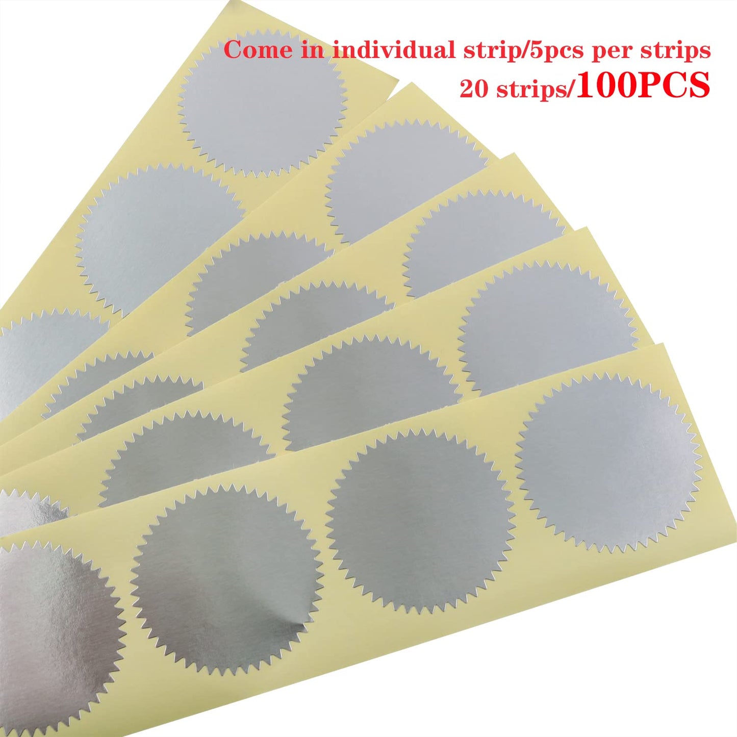 Chenjin - 100 calcomanías de grabado en blanco autoadhesivas, selladas, metálicos, plateadas, certificados, bordes festoneados, estampados, calcomanías de papel de aluminio en relieve