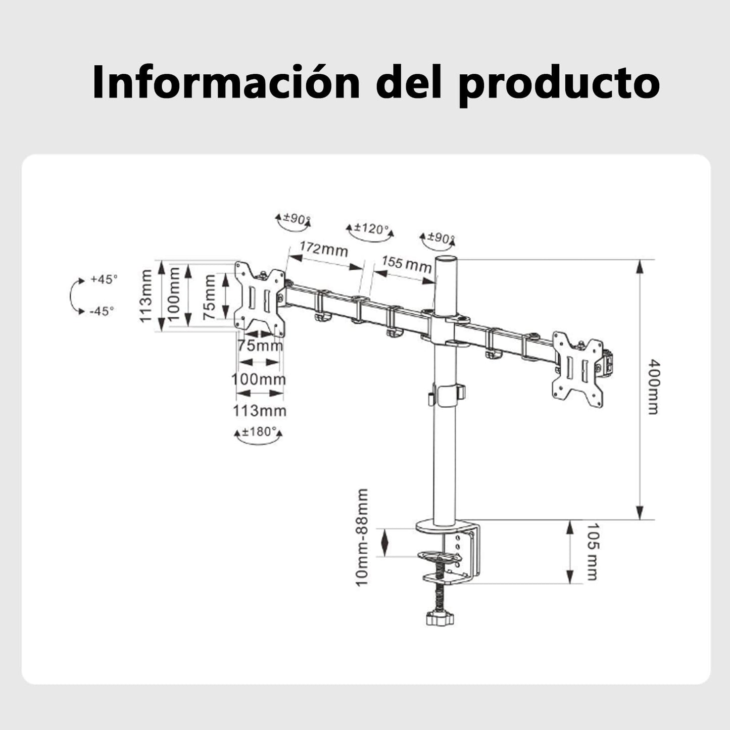 Soporte Doble Monitor VDDGRER Negro Ajustable para Pantallas hasta 27 Pulgadas 10kg