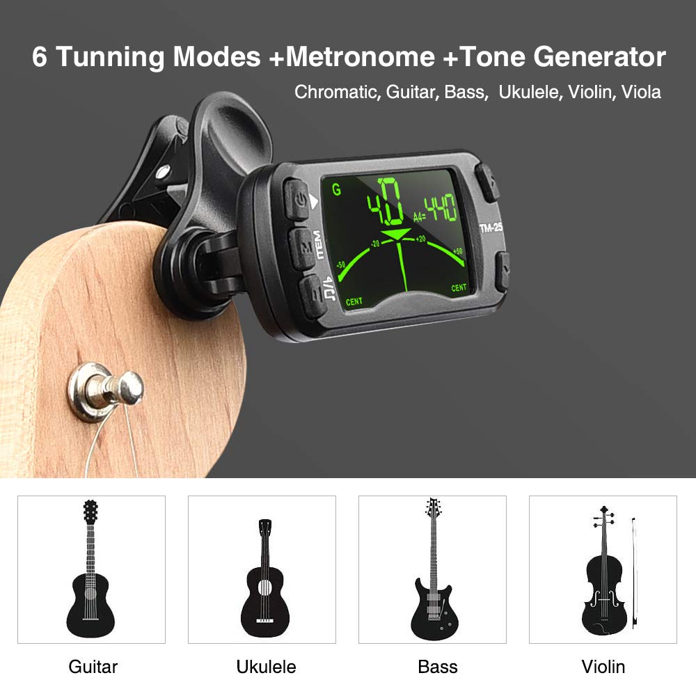 Lekato TM-25 - Metrónomo afinador para guitarra y violín (3 en 1, afinador y metrónomo)