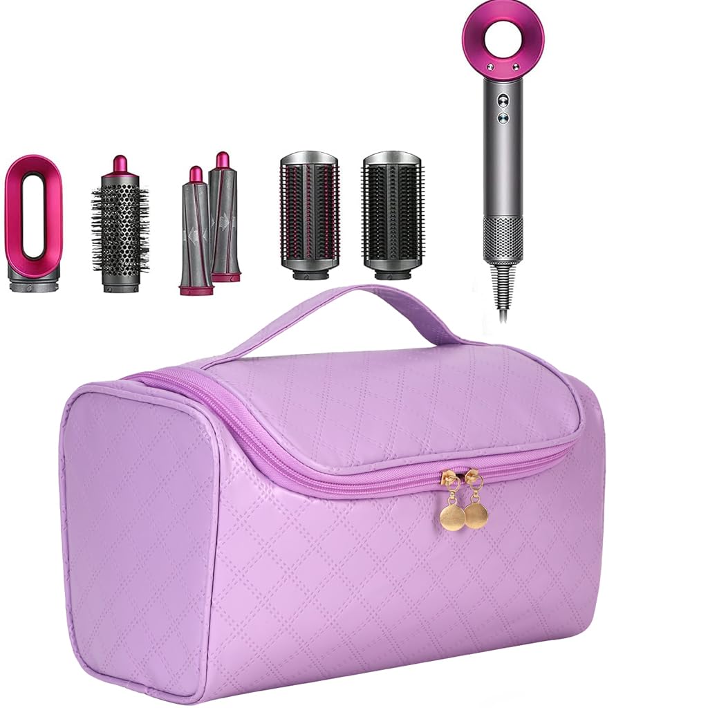 Dongawin - Funda de viaje de piel de alta calidad para airwrap dyson y shark secador de pelo, impermeable y fácil de limpiar con acolchado suave de 360°, bolsa de viaje ligera para herramientas de