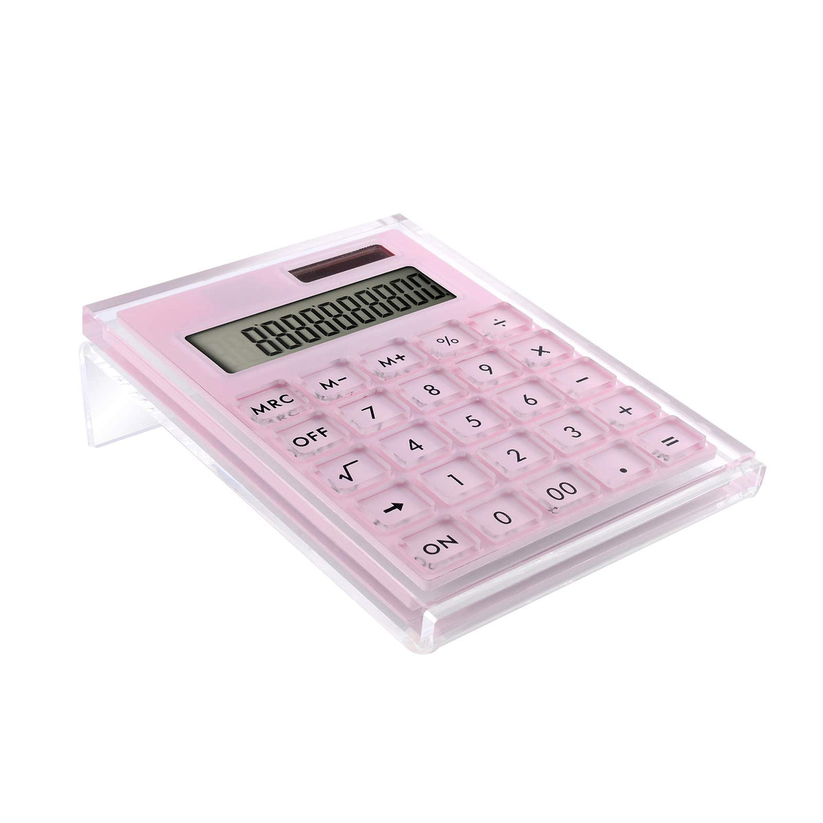 Calculadora Acrílica EXPUTRAN Rosa con Soporte y Energía Solar Híbrida de 12 Dígitos para Escritorio