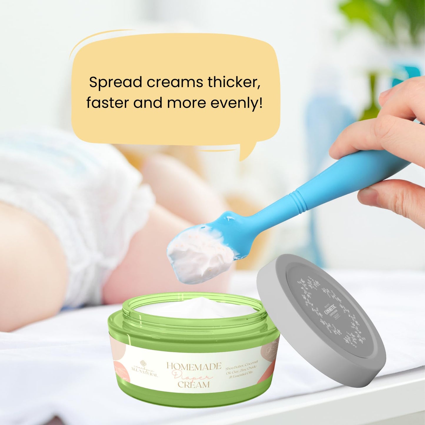 NOVIIML y Diaper Cream Brush, Diaper Cream Spatula Applicator Silicone Baby Butt Paste Spatula for Babies, Newborn (Gray, Blue)