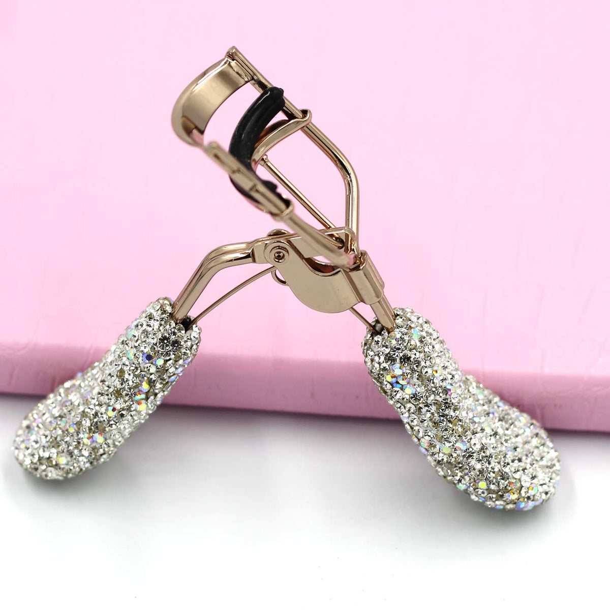 Bestbling Bling Bling - Rizador de pestañas de maquillaje con almohadillas de presión de silicona y resorte cargado para no pellizcar ni tirar (plata)