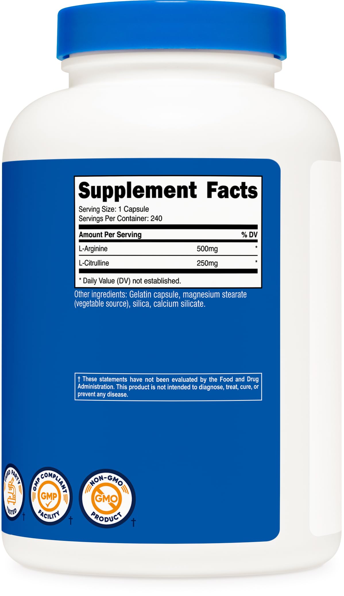 Suplemento Nutricost L-Arginina L-Citrulina Blanco Complejo Sin OGM