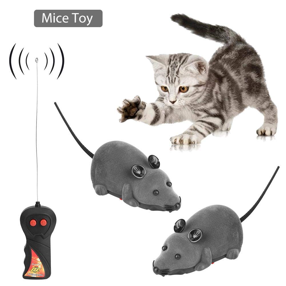 Juguetes de los Ratones del Gato, Ratón inalámbrico Divertido de la Novedad de la Rata Flocado Giratorio de Dos vías Juguete del Animal doméstico del Coche del ratón con