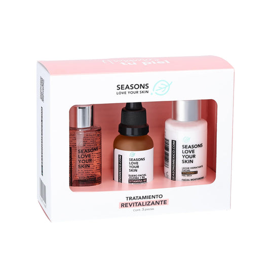 Kit Skincare Tratamiento Facial Revitalizante Seasons | Tónico Agua de Rosas + Serum Facial Jojoba + Hidratante Vitamina C