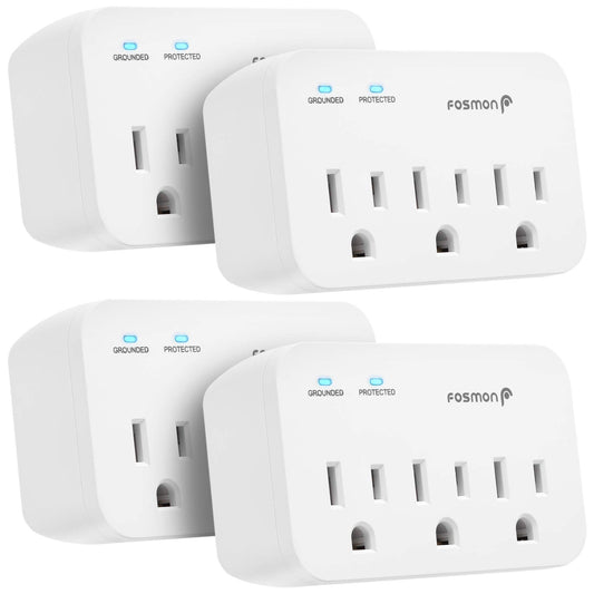 Fosmon - Protector de sobretensiones para refrigerador, 3 tomas, protector de sobretensiones para electrodomésticos de alta resistencia con altos julios para nevera, microondas, lavadora, puerta de