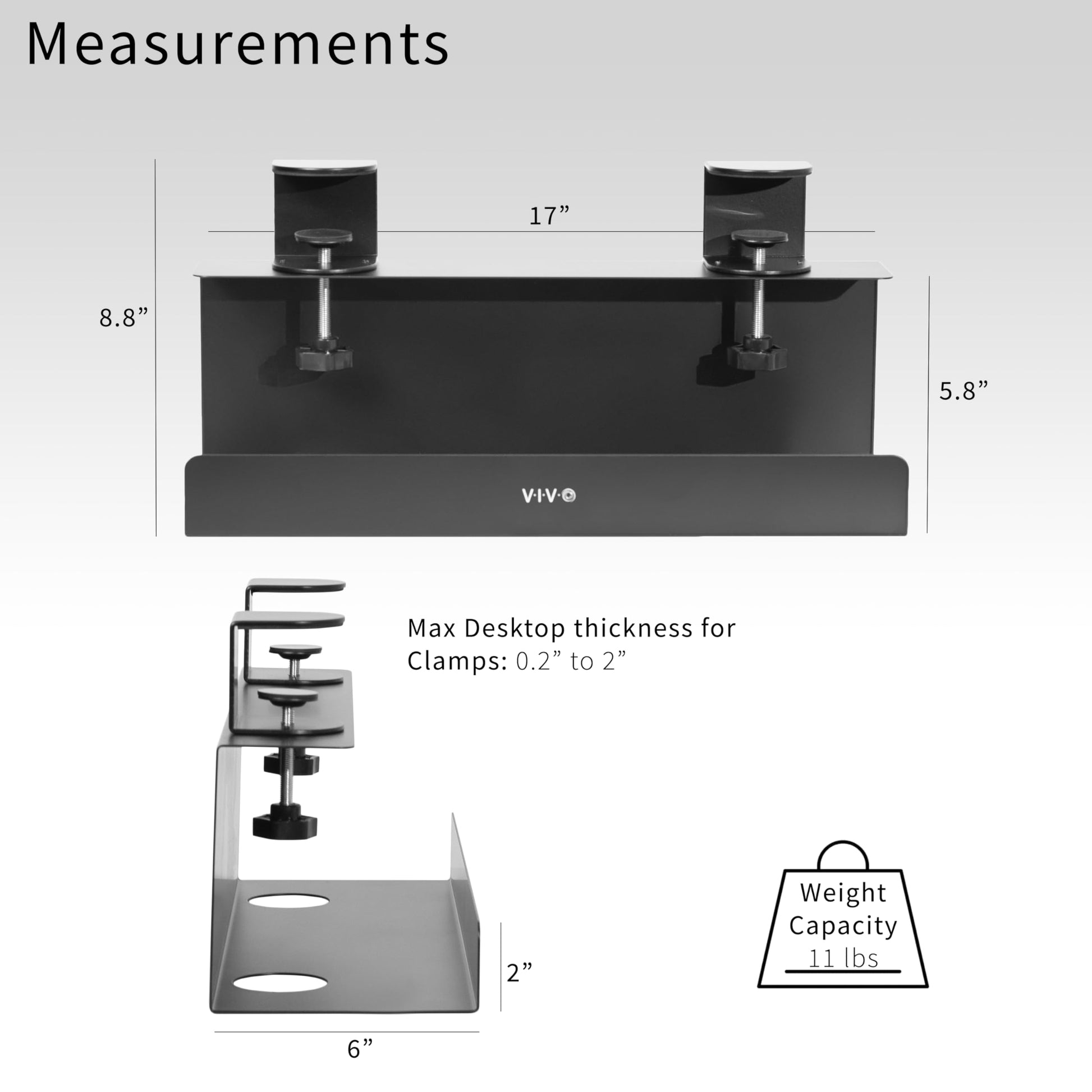 Vivo - Sistema de charola de alimentación con Abrazadera de Acero de 17 Pulgadas para Escritorio, Organizador de Cables sin gestión de Taladro, enrutamiento de Cables fácil, Negro, DESK-CM6L-B