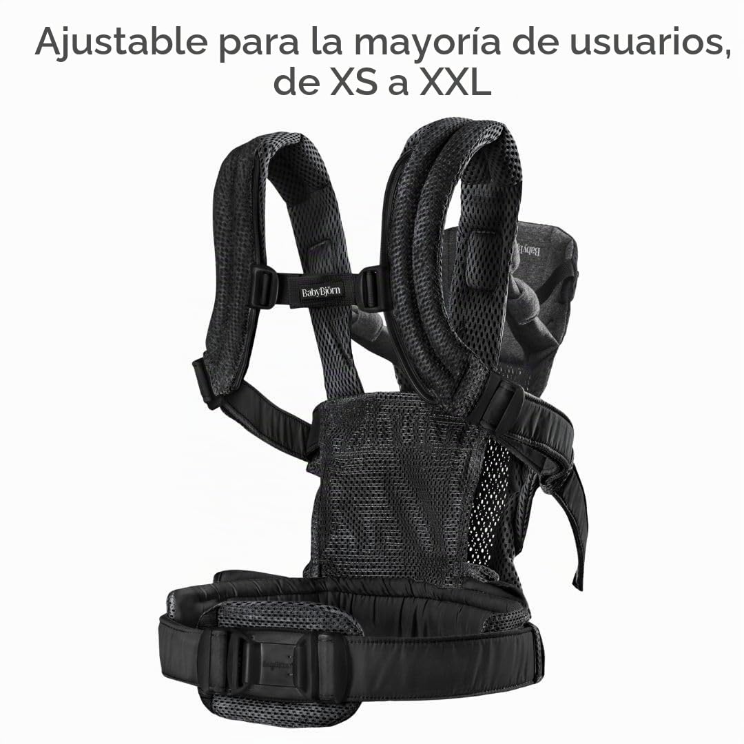 BabyBjörn Canguro Portabebé Harmony, Malla 3D, Negro | Ergonómico, para recién nacidos hasta los 3 años (3.2–15 kg), 4 posiciones, posición de piernas ajustable, suave y cómodo