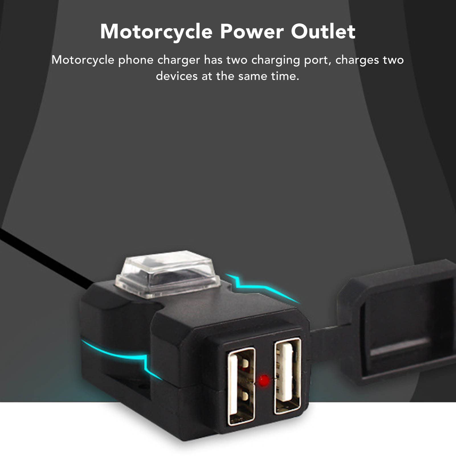 Fydun Cargador de Teléfono para Motocicleta, Doble Cargador USB 5V 2A Carga Rápida Impermeable Cable de Extensión para Smart Phone Tablet GPS 9-90V 9-90V