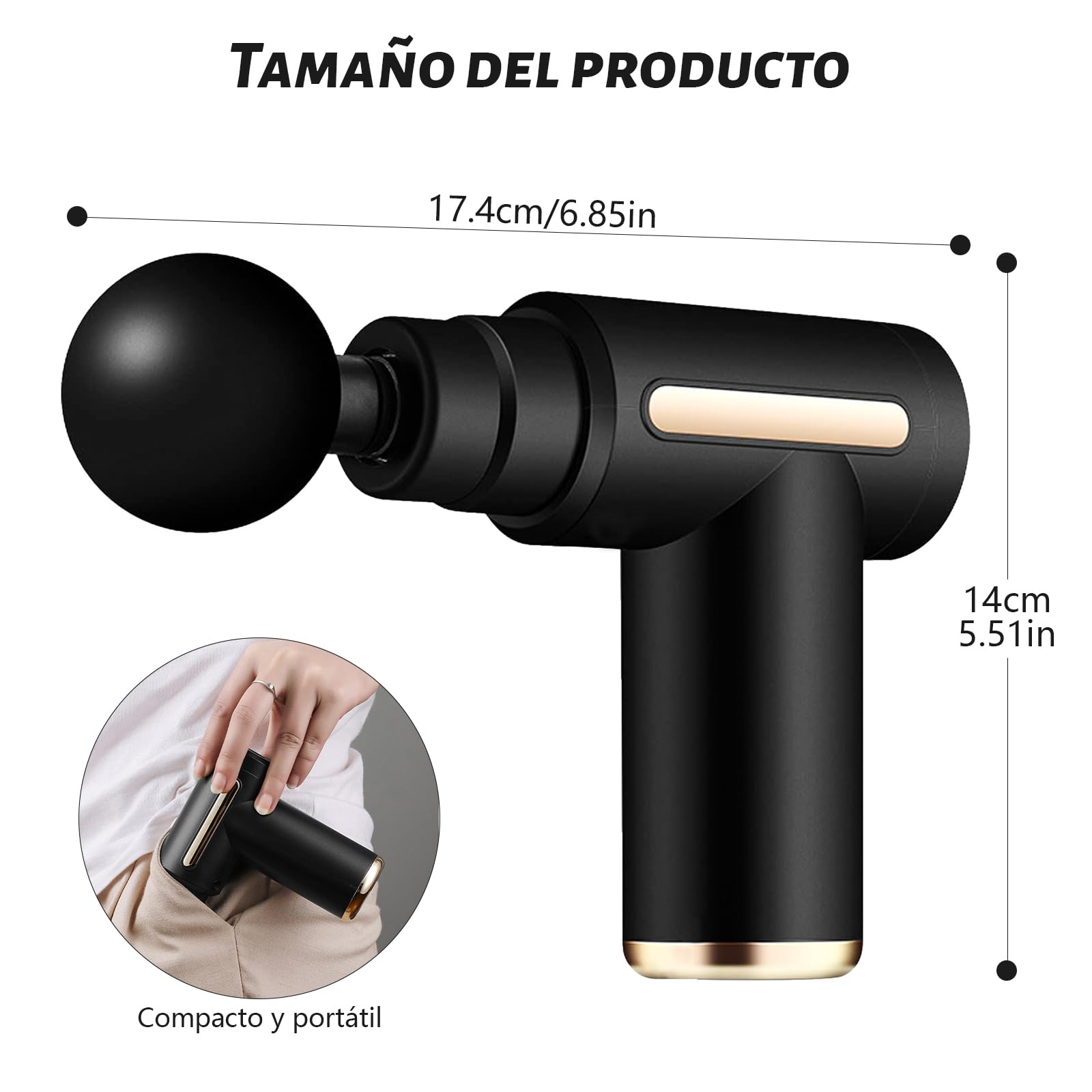 Pistola de Masaje Muscular con 4 Cabezas, Carga USB Masajeador Portatil Muscular, Mini Masajeador de 6 Velocidades Masaje Profesional para Musculos, Ligamentos y Tejidos (Negro-1)