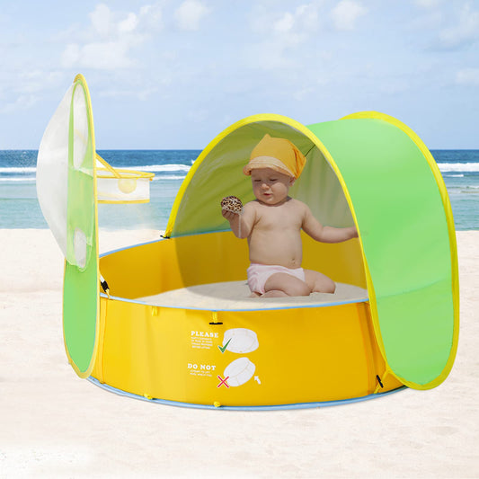 FBSPORT Tienda de campaña de playa para bebé, refugio solar portátil, tienda de campaña para niños, piscina infantil, protección UPF 50+ con aro de baloncesto