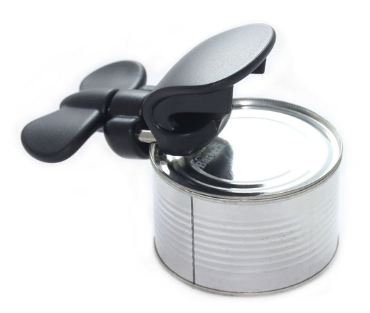 Bartelli Abrelatas y Abridor de Botella 3-en-1 de Seguridad Ambidiestro, Acero Inoxidable, Negro