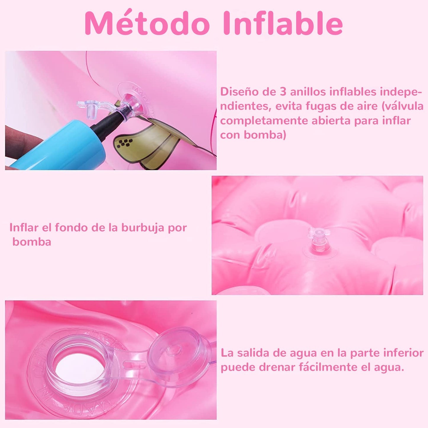 Jesir Piscina Inflable Infantil, Mini Alberca Redonda de 3 Niveles, Juguete de Agua para Niños y Niñas, Rosa, 130x40 cm