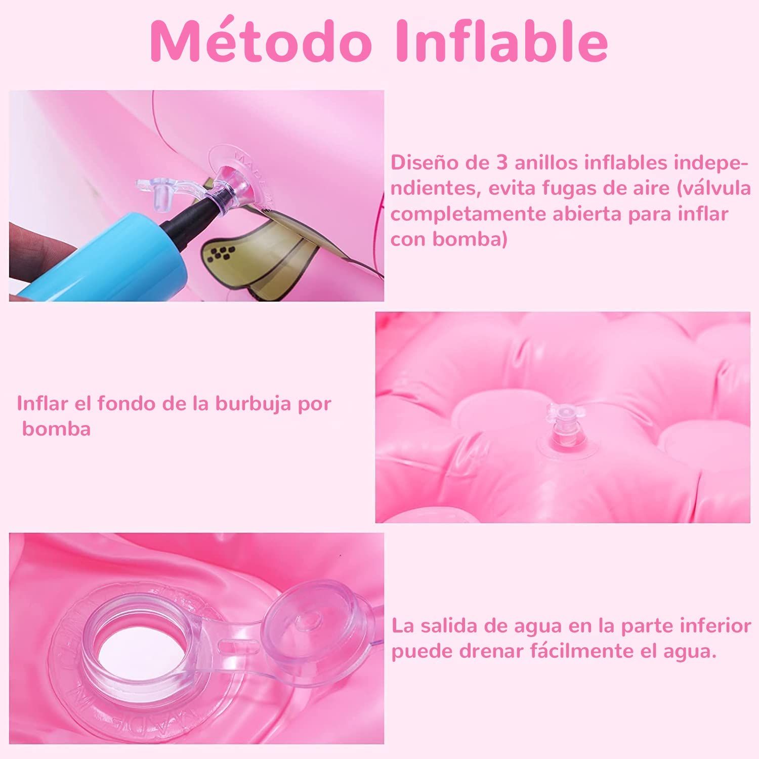Jesir Piscina Inflable Infantil, Mini Alberca Redonda de 3 Niveles, Juguete de Agua para Niños y Niñas, Rosa, 130x40 cm