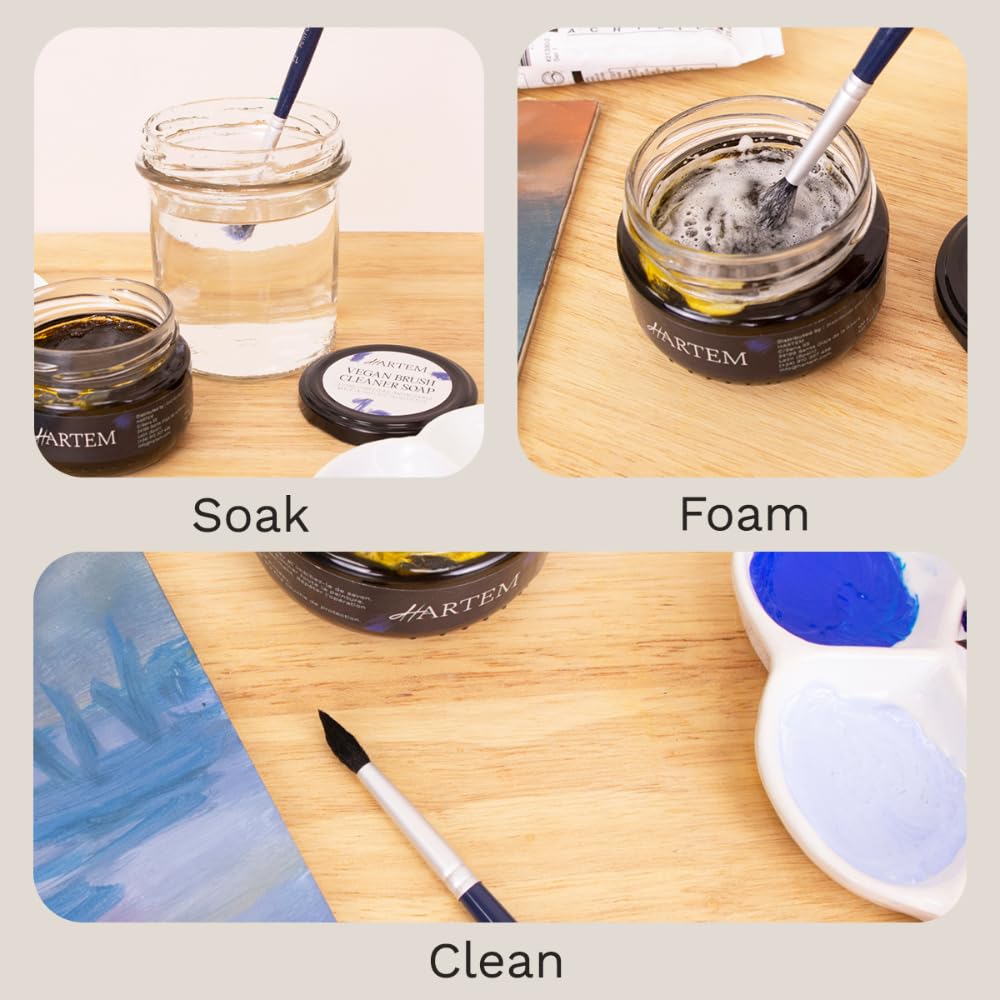 Hartem - Jabón y acondicionador Limpiador en Crema Vegano para Pinceles de Maquillaje y Arte, Limpieza Profunda y restauración con aceites Vegetales para Proteger Tus Pinceles, 100