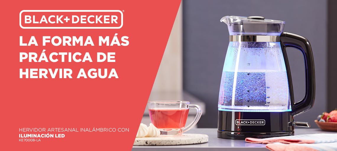 BLACK+DECKER Hervidor Eléctrico 1.7 Lts con Luz LED, Base Giratoria y Apagado Automático