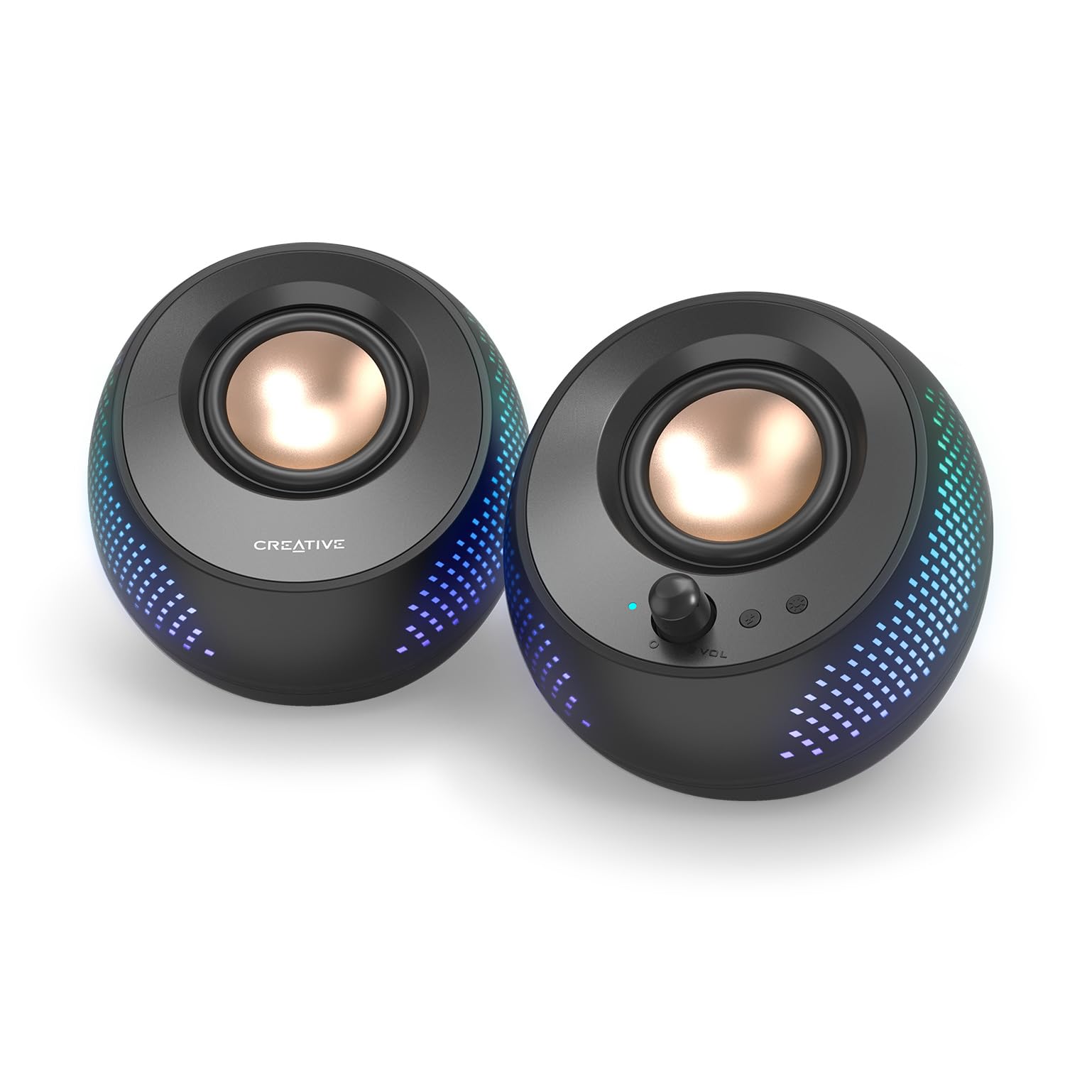 Creative Pebble X 2.0 USB-C - Altavoces para computadora con iluminación RGB personalizable, Bluetooth 5.3, audio USB, alimentación RMS de hasta 15 W para PC y Mac