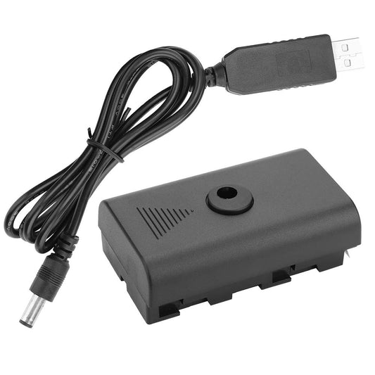NP-F Batería ficticia Fuente de alimentación externa Acoplador de batería ficticia Adaptador de fuente de alimentación de CA para NP-F550 F570 F770 F750 F970 F990 con cable USB para alimentar la cámar