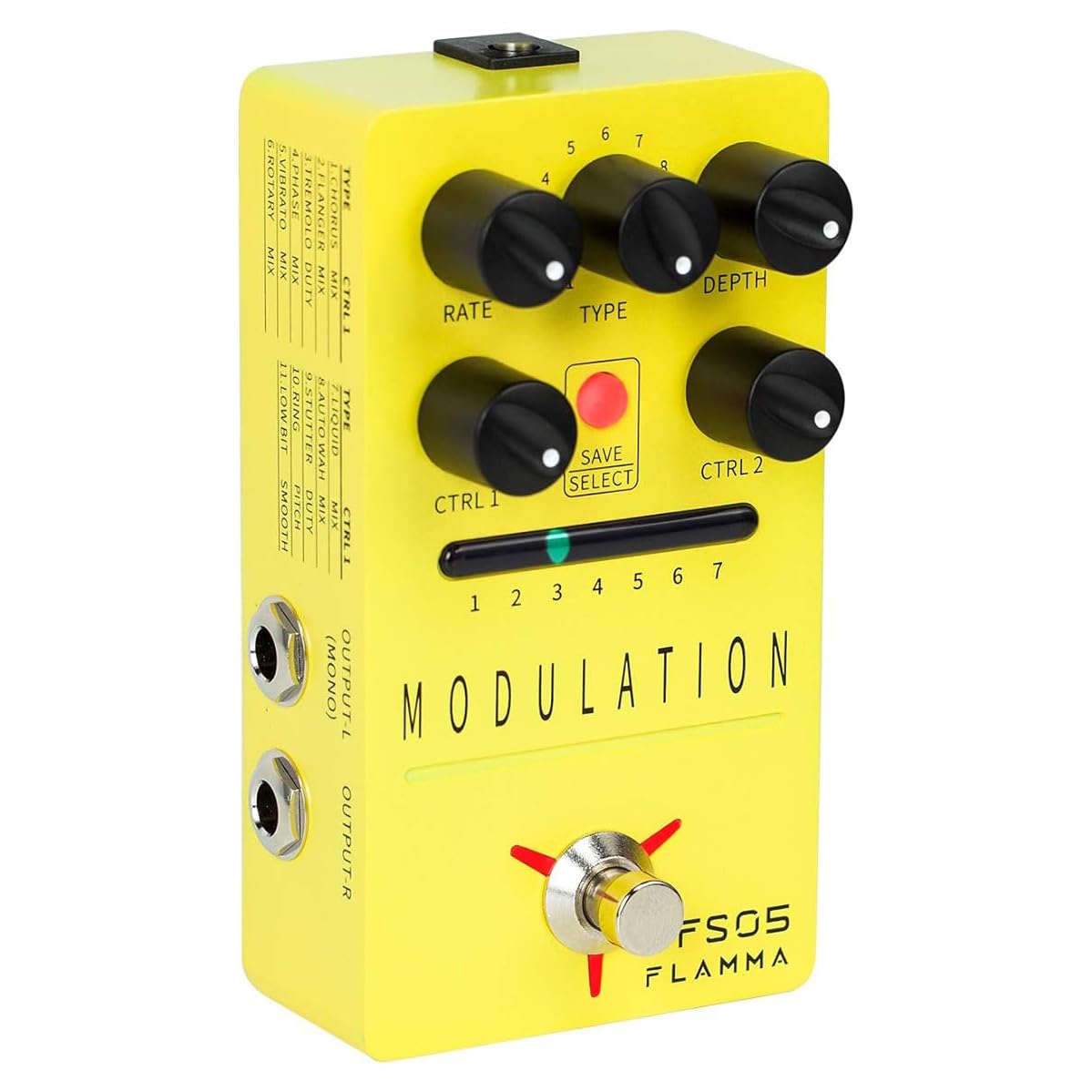 Pedal de Guitarra FLAMMA FS05 Estéreo con Múltiples Efectos de Modulación y True Bypass