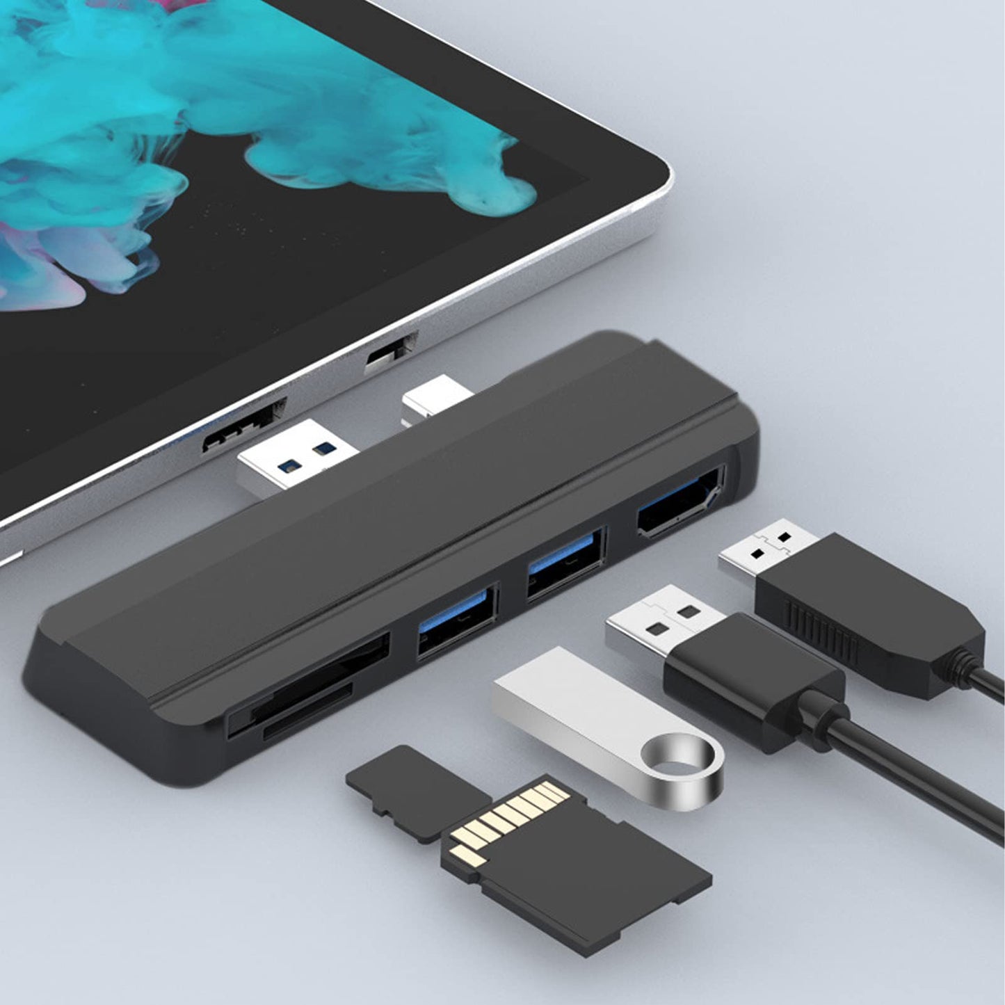 ciciglow para Docking Station, 5 en 1 4K Resolución 5Gbps Speed USB Hub Multiport Adapter, para Pro 4/5/6, para 10, para 8, para 7, para Vista, para XP(Negro)